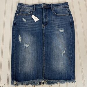 Risen Denim Midi Shirt Women’s Medium Frayed Hem Zip Closure